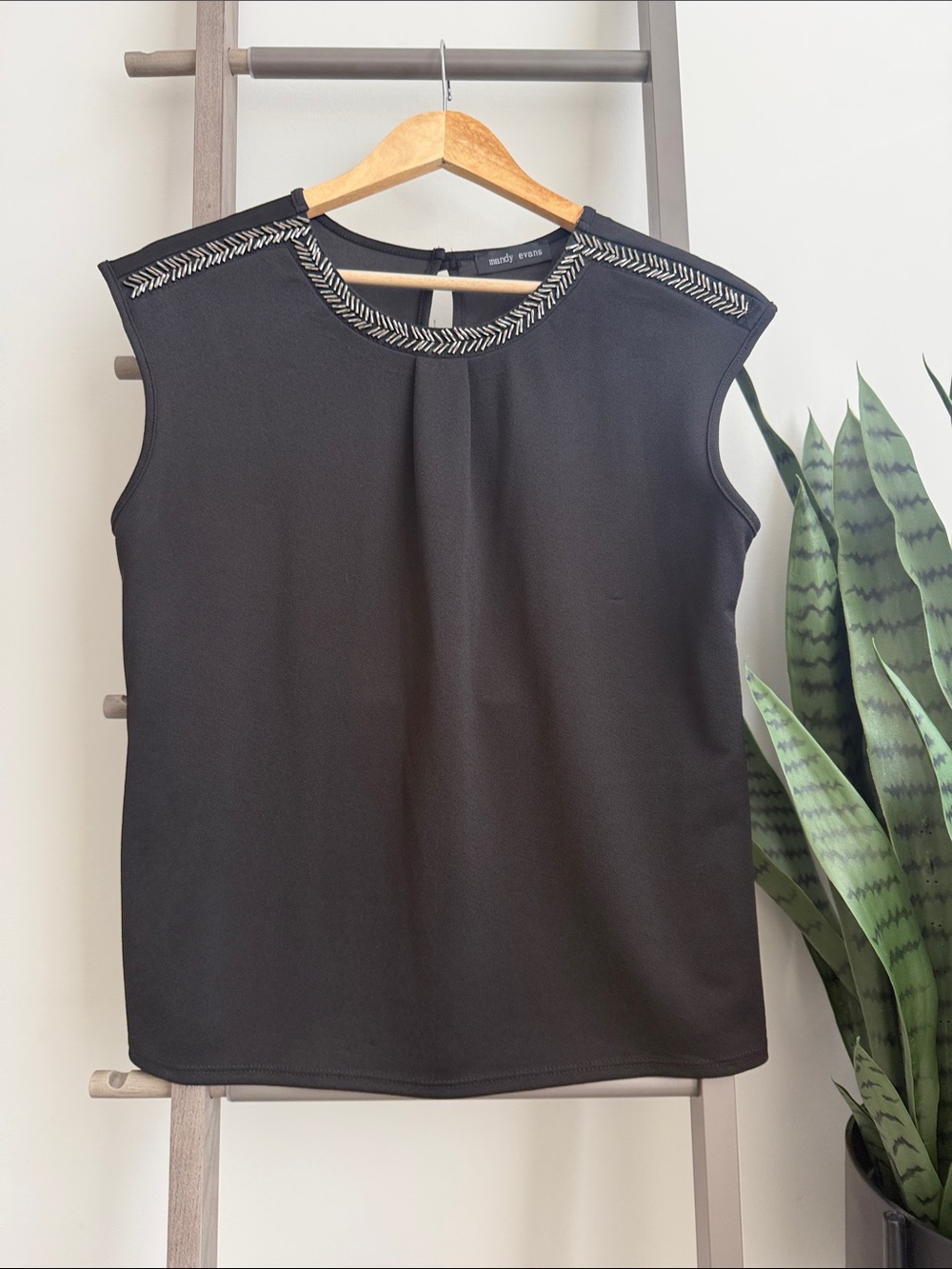 Mandy Evans Black Sleeveless Top with Braided Trim